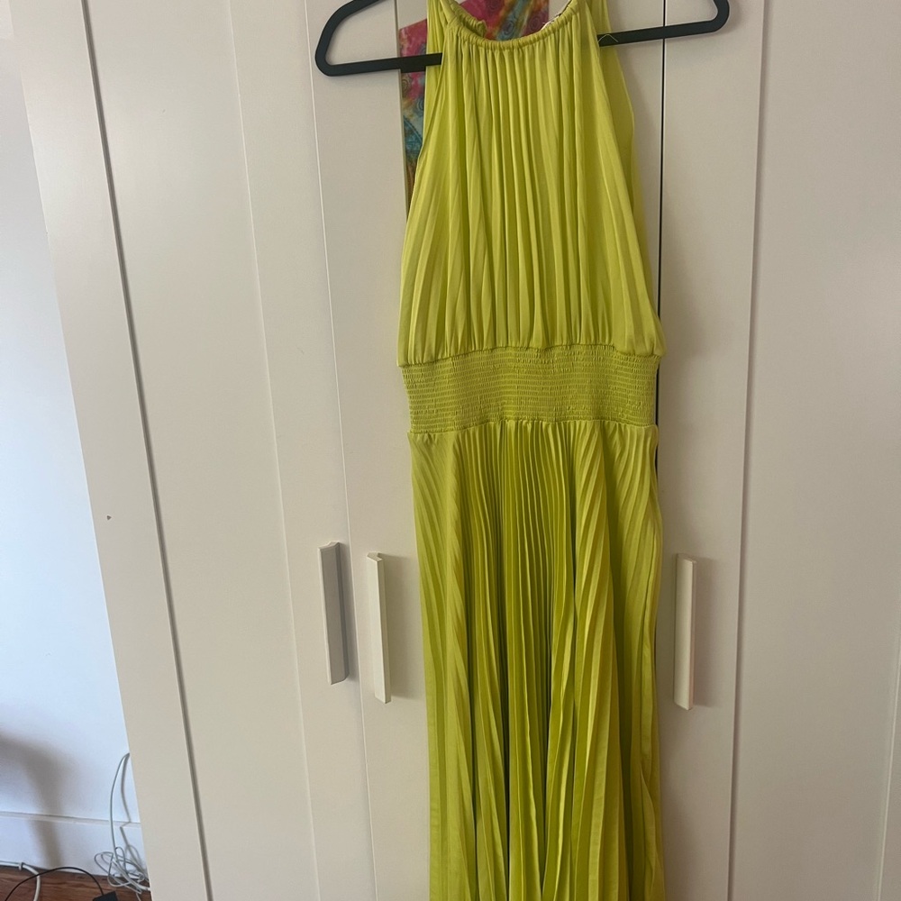 Vibrant Yellow Pleated Halter Dress